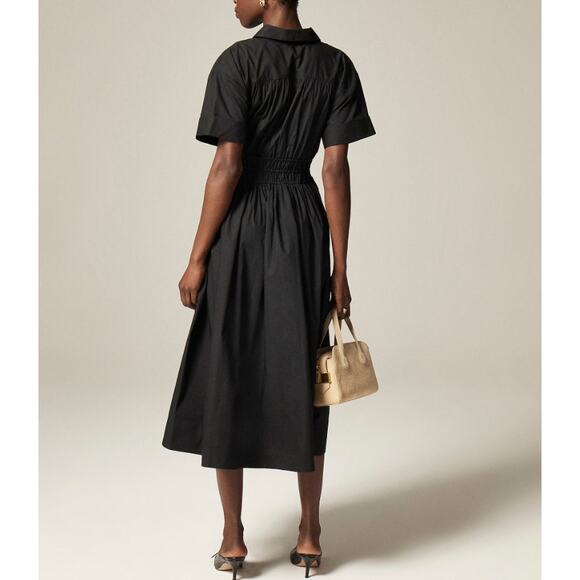 J.Crew Elena Shirt Dress Sz 4 Black Cotton Poplin Short Sleeve Drawstring Waist - Picture 2 of 8